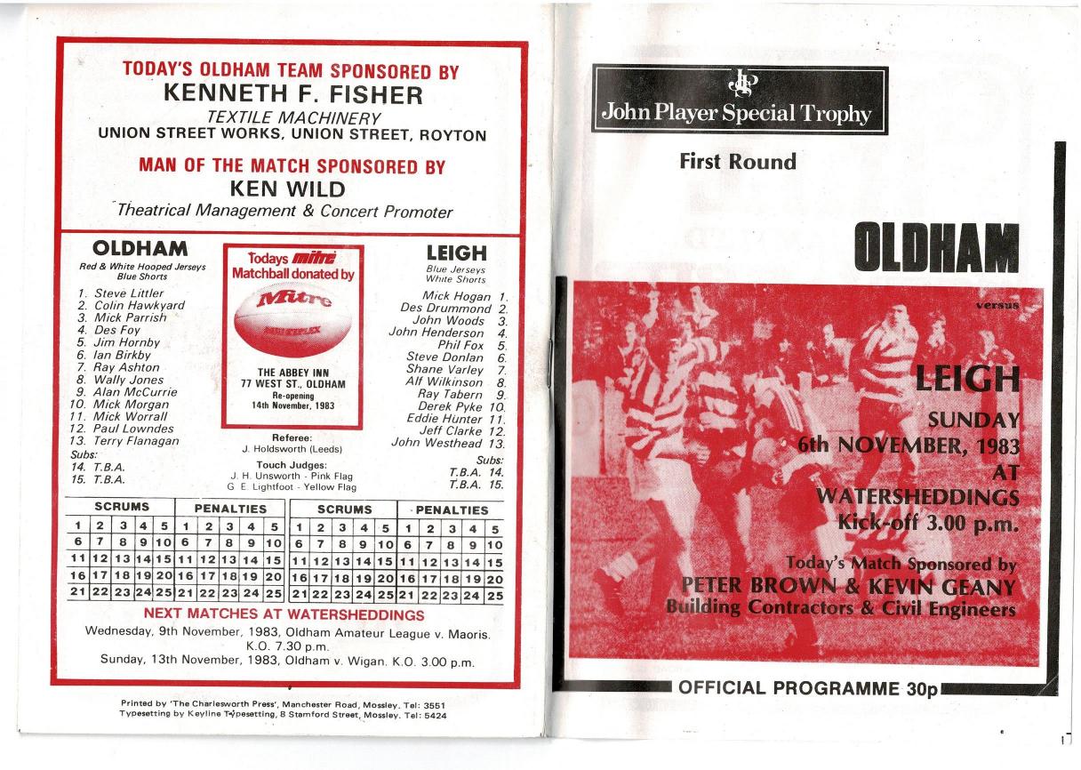 Programme cover: Oldham v Leigh, 6 November 1983