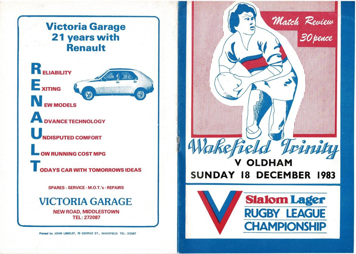 Programme cover: Oldham v Wakefield Trinity, 18 December 1983