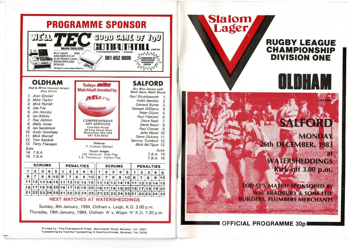 Programme cover: Oldham v Salford, 26 December 1983