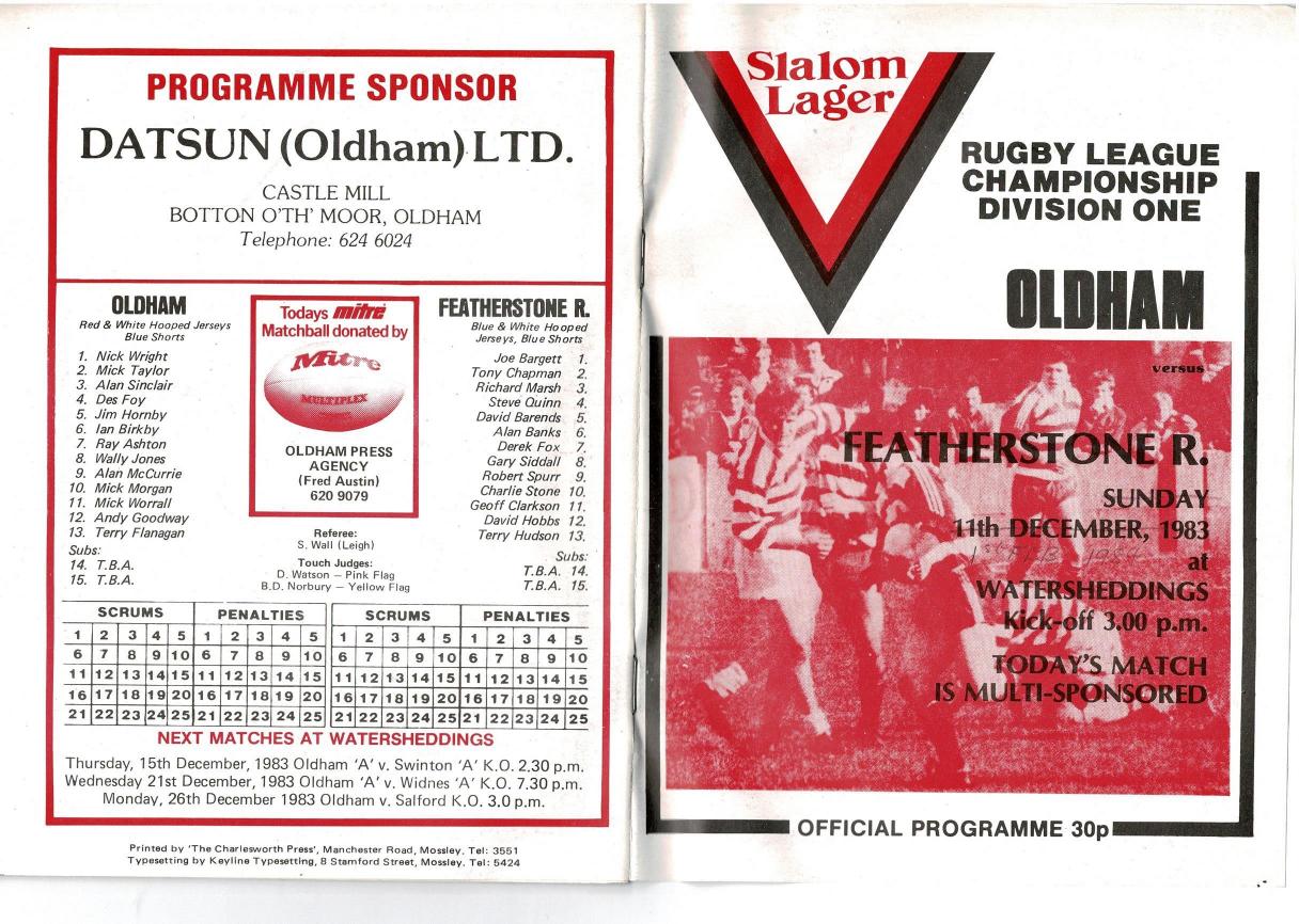 Programme cover: Oldham v Featherstone Rovers, 1 February 1984