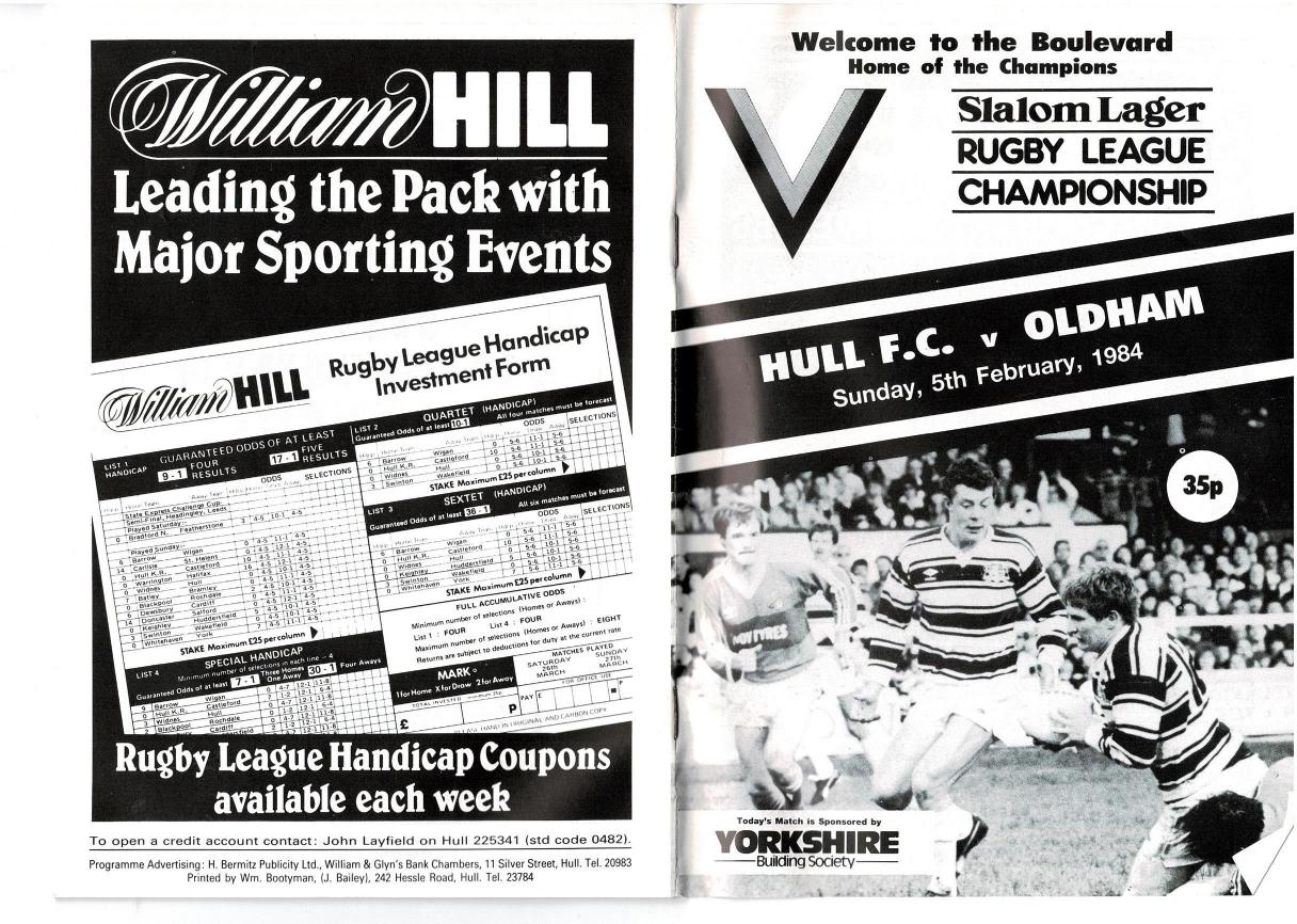 Programme cover: Oldham v Hull FC, 5 February 1984
