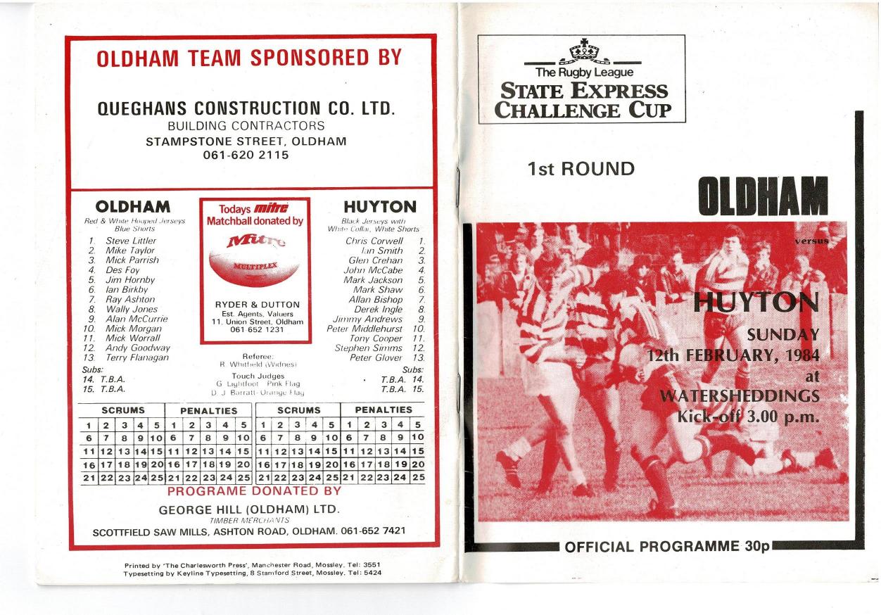 Programme cover: Oldham v Huyton, 12 February 1984