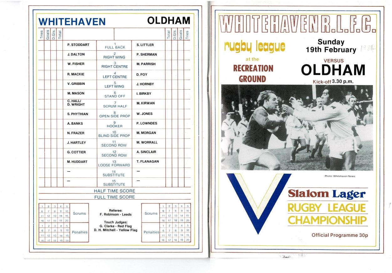 Programme cover: Oldham v Whitehaven, 19 February 1984