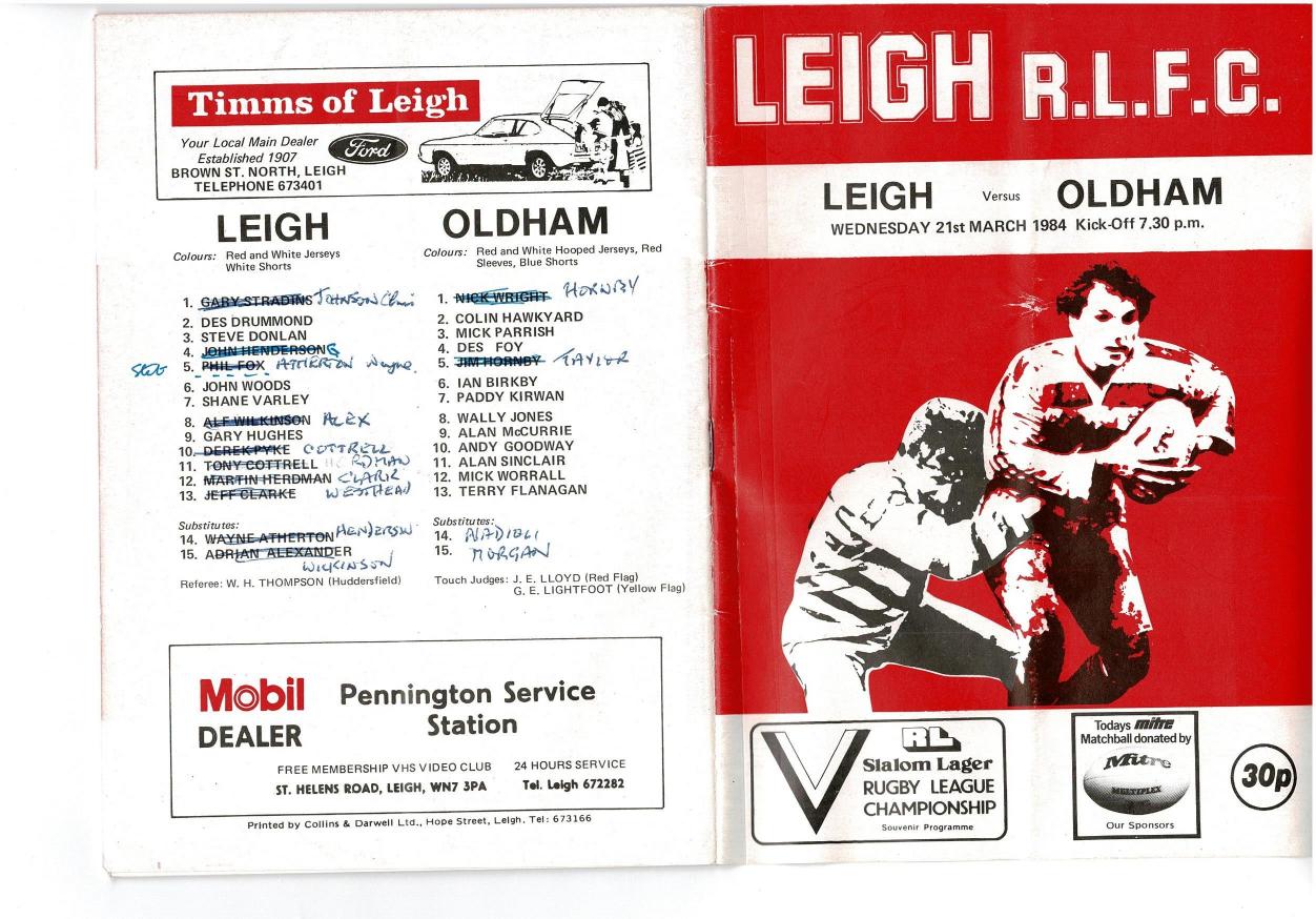 Programme cover: Oldham v Leigh, 21 March 1984
