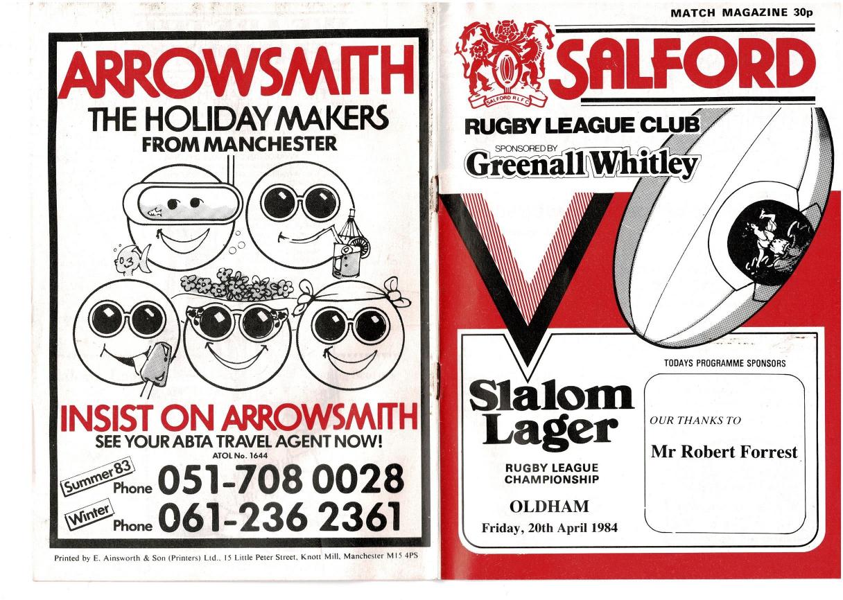 Programme cover: Oldham v Salford, 20 April 1984
