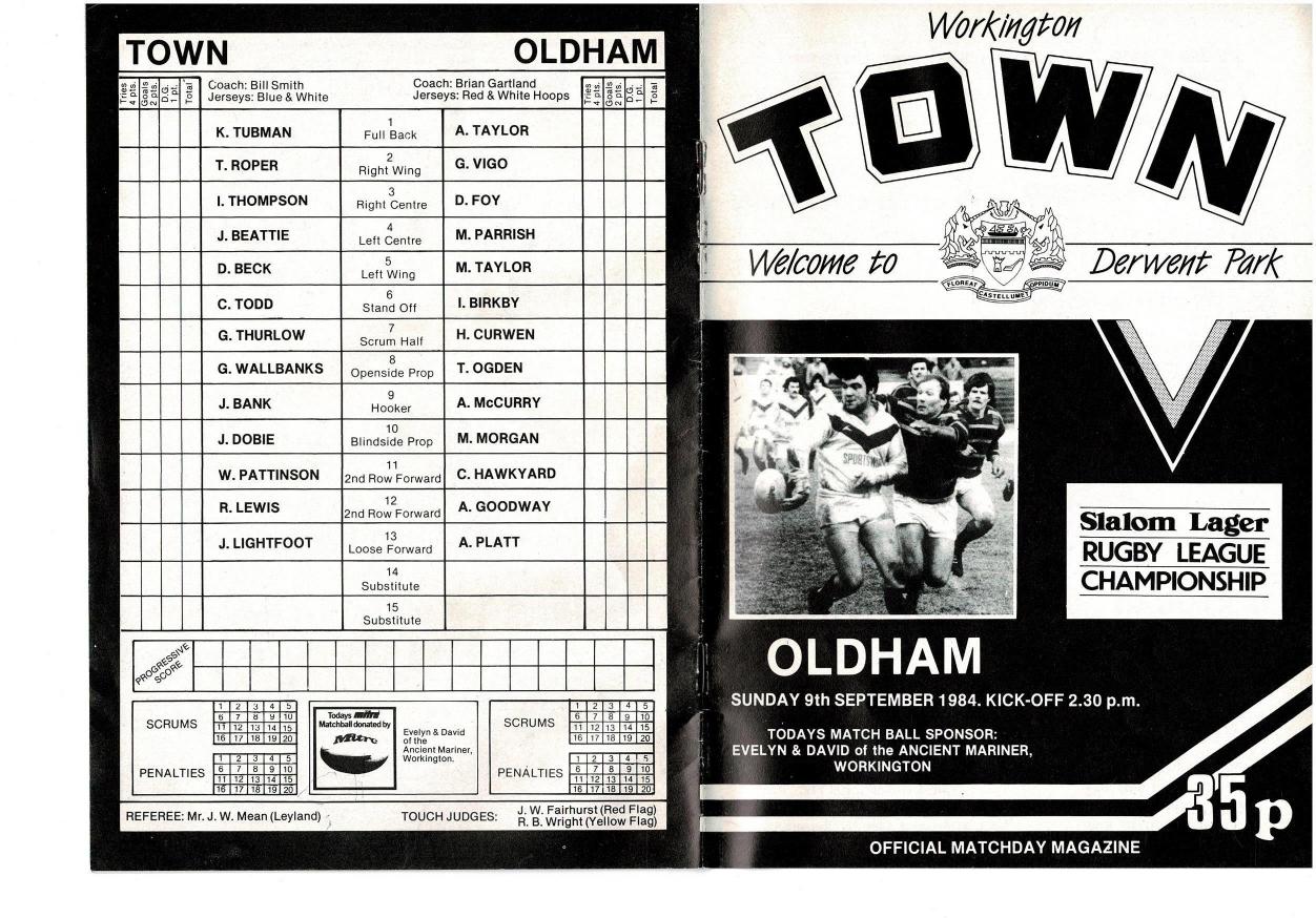 Programme cover: Oldham v Workington Town, 9 September 1984