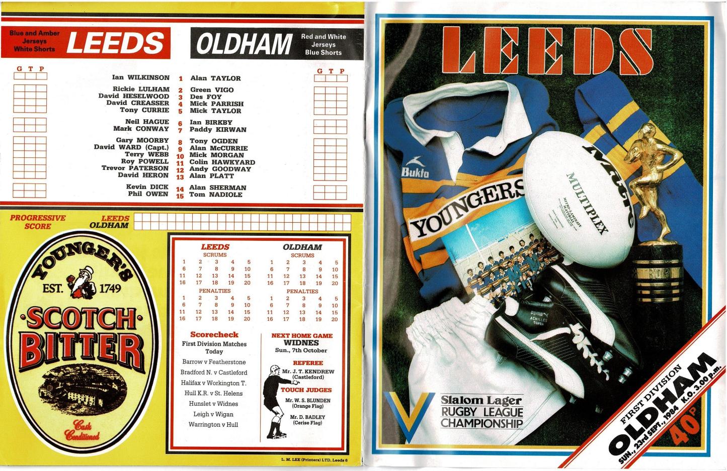 Programme cover: Oldham v Leeds, 23 September 1984