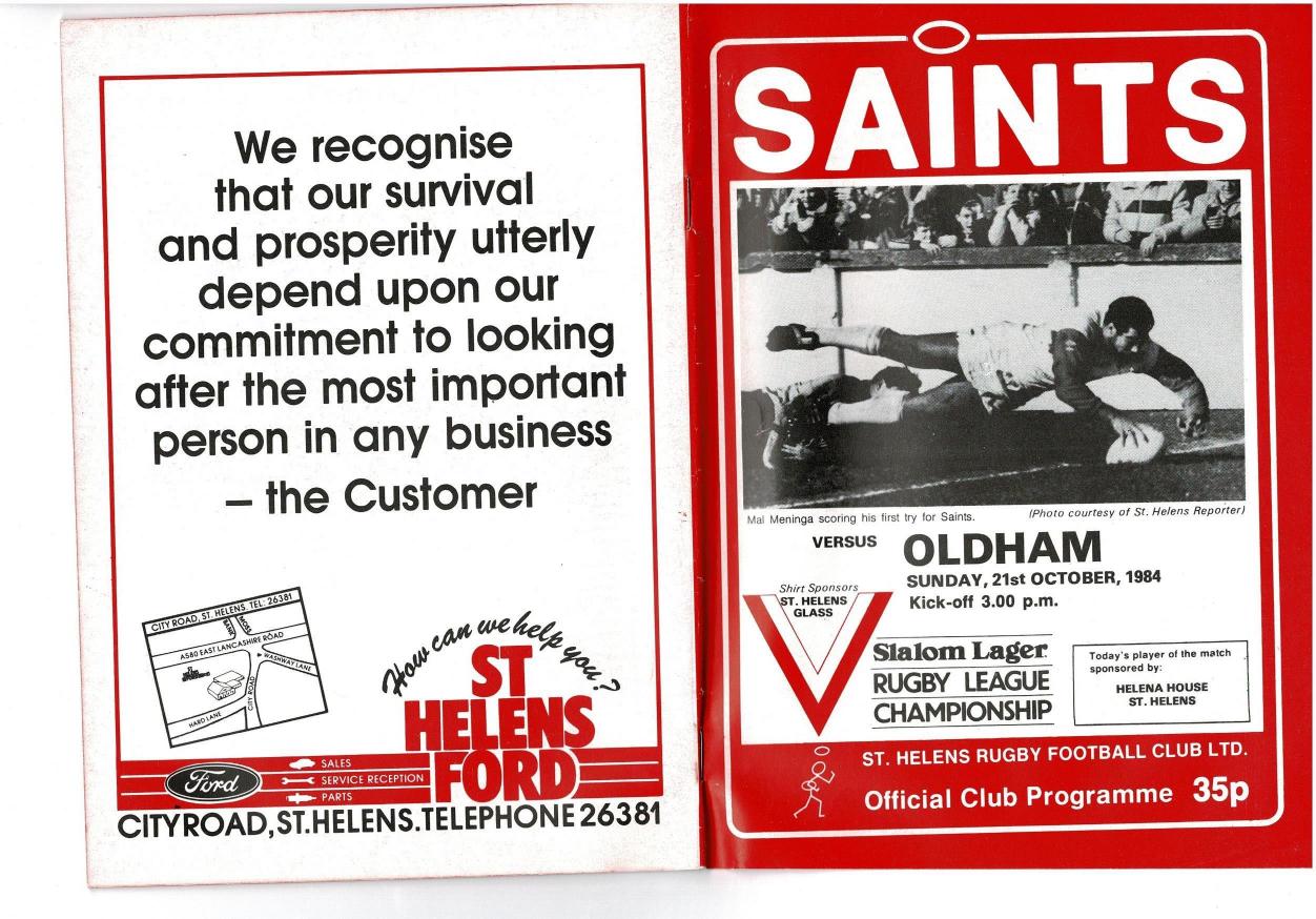 Programme cover: Oldham v St Helens, 21 October 1984