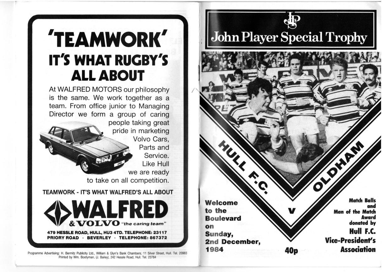 Programme cover: Oldham v Hull FC, 2 December 1984