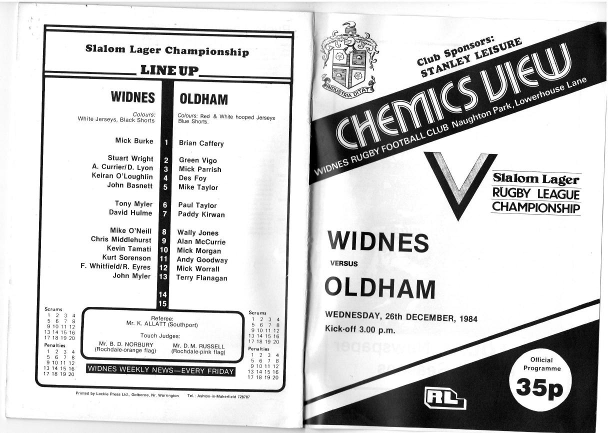 Programme cover: Oldham v Widnes, 26 December 1984