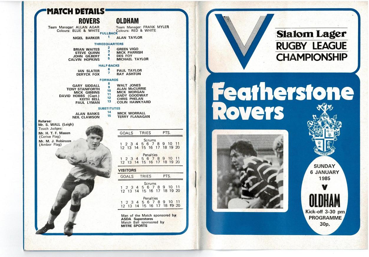 Programme cover: Oldham v Featherstone Rovers, 6 January 1985