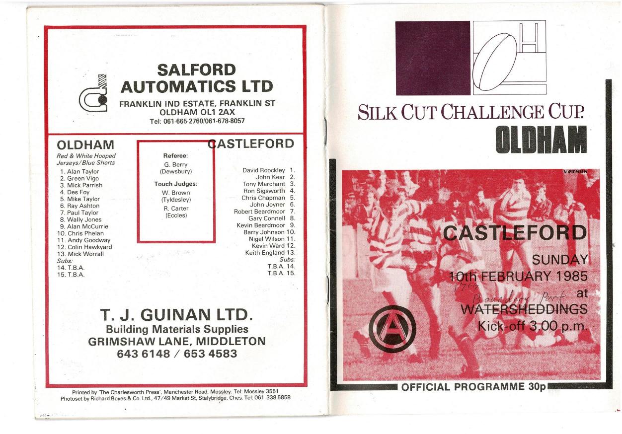 Programme cover: Oldham v Castleford, 17 February 1985