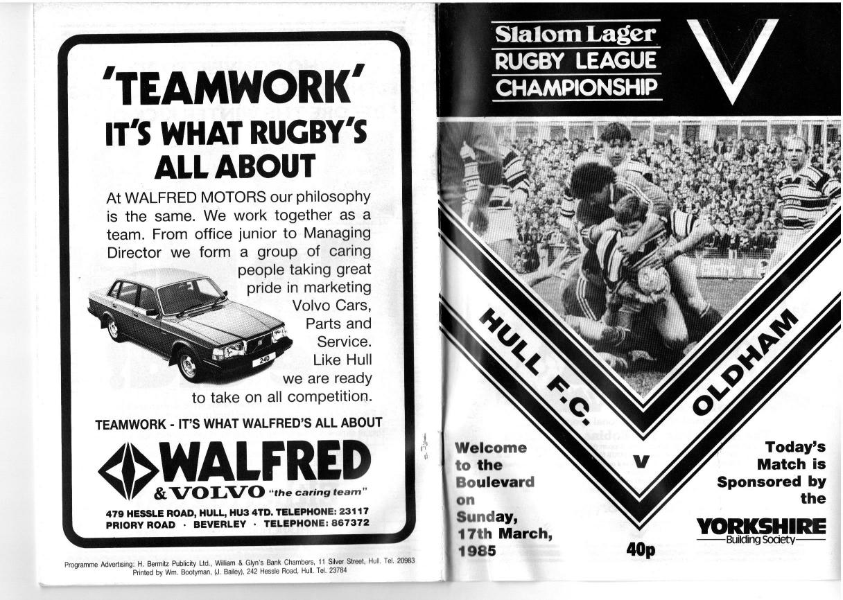 Programme cover: Oldham v Hull FC, 17 March 1985