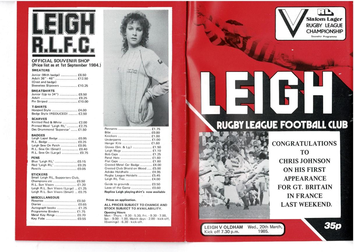 Programme cover: Oldham v Leigh, 20 March 1985