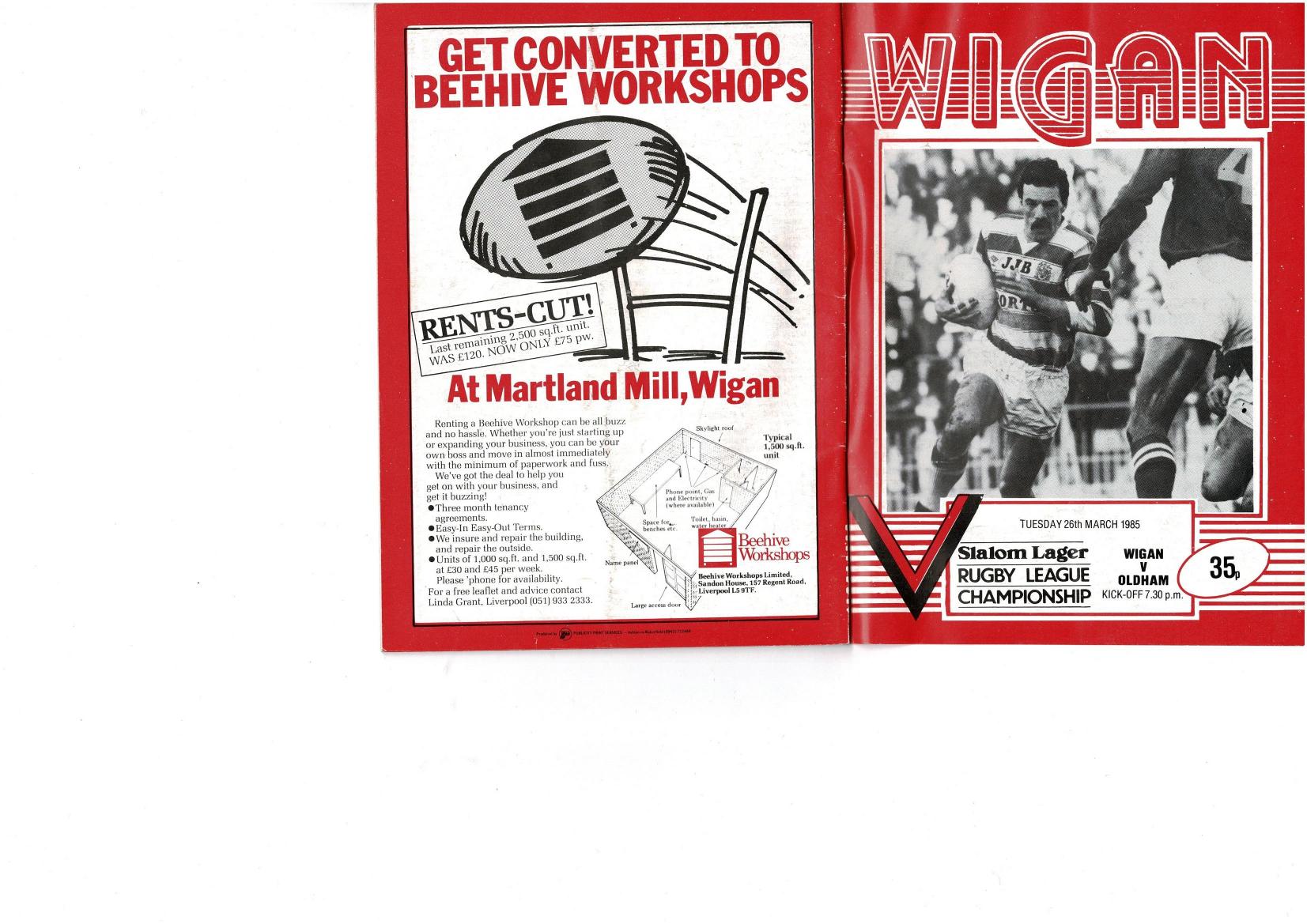 Programme cover: Oldham v Wigan, 26 March 1985