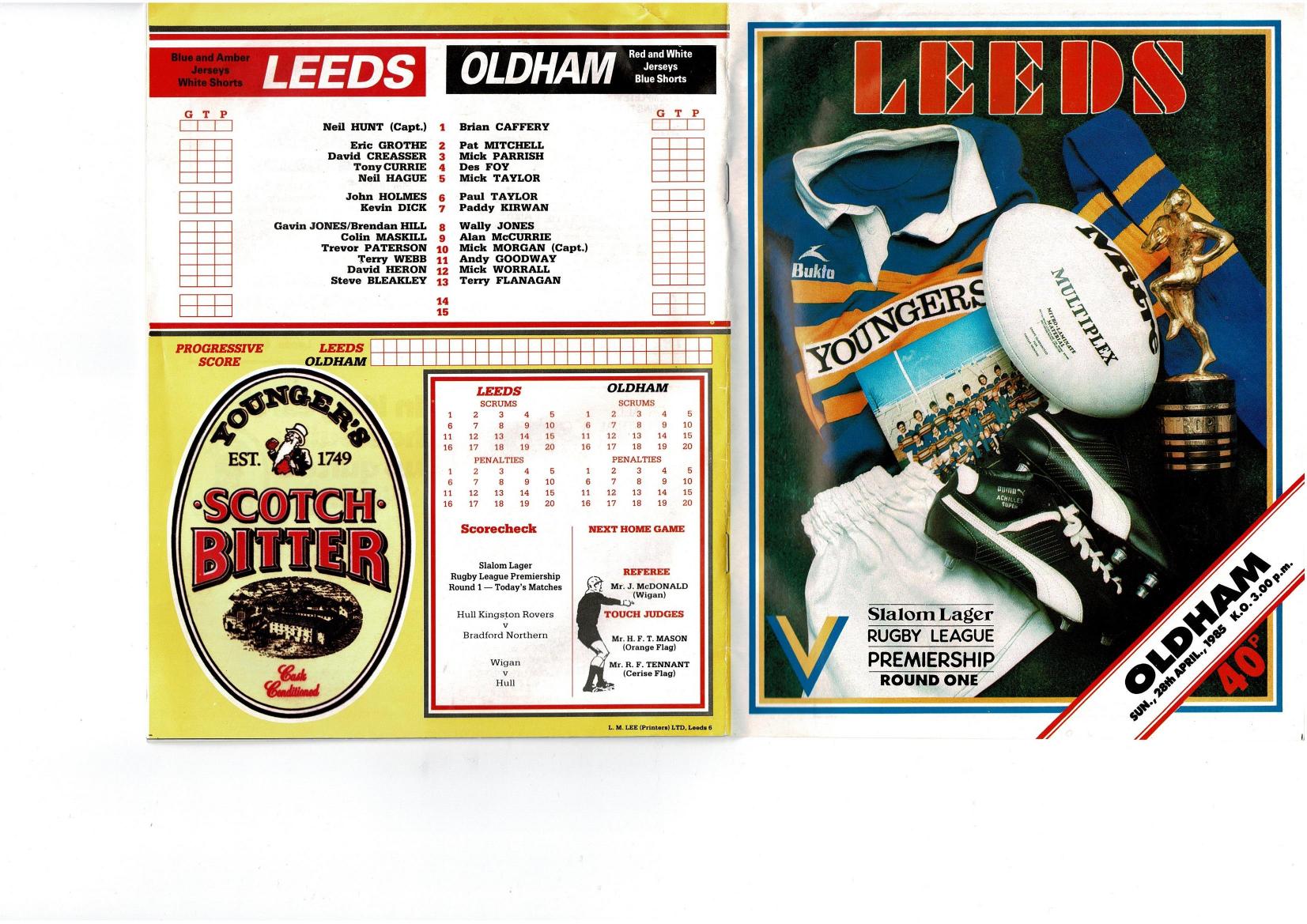 Programme cover: Oldham v Leeds, 28 April 1985