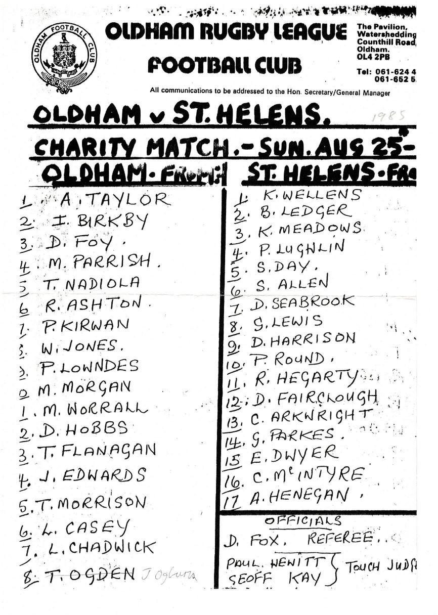 Programme cover: Oldham v St Helens, 25 August 1985