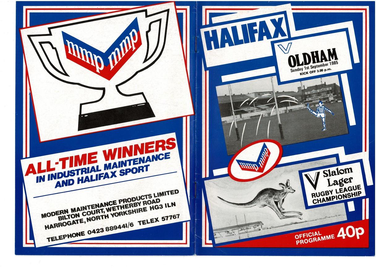 Programme cover: Oldham v Halifax, 1 September 1985