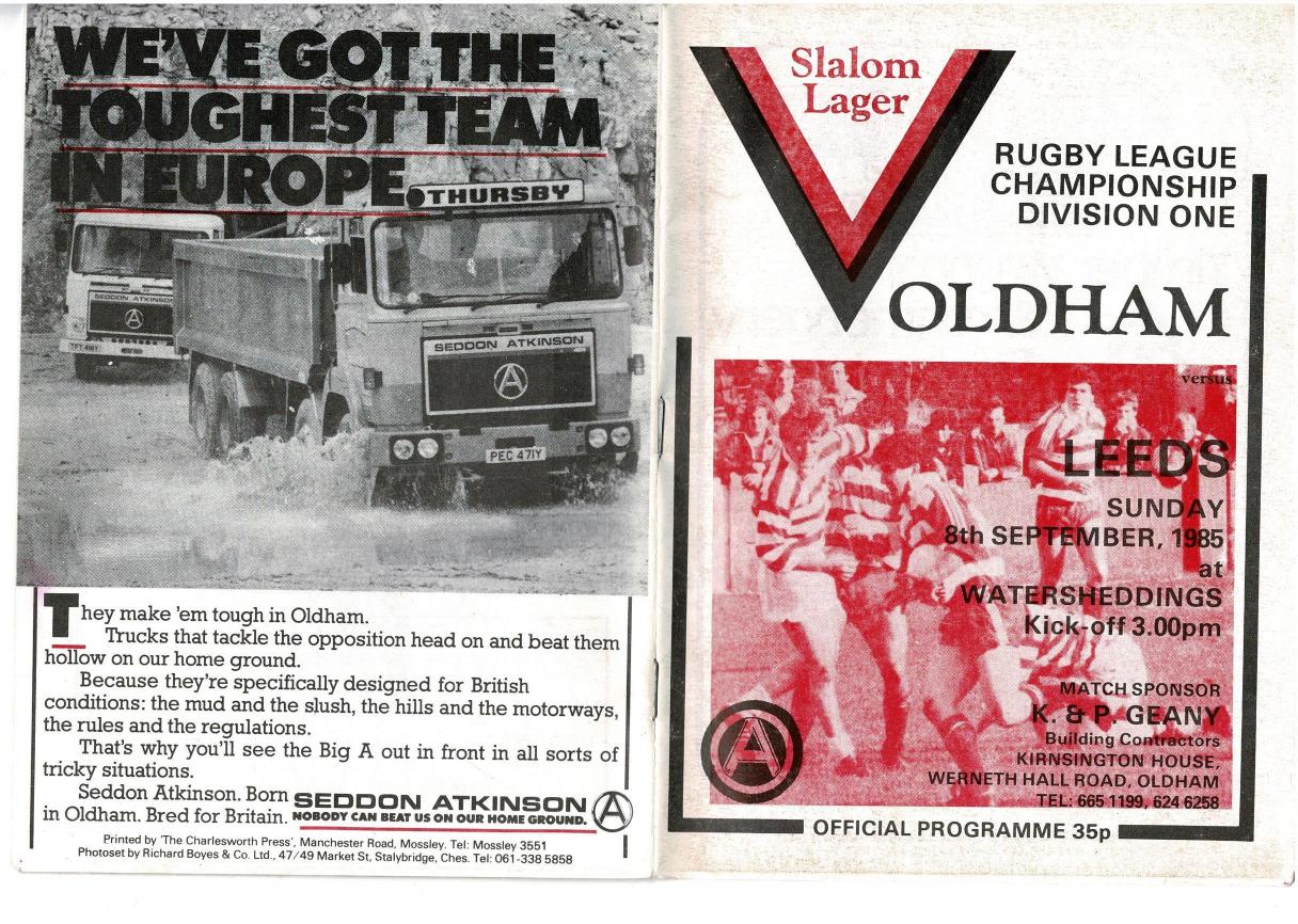 Programme cover: Oldham v Leeds, 8 September 1985