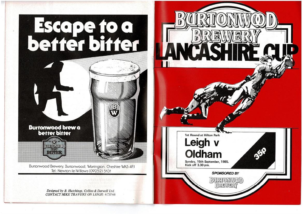 Programme cover: Oldham v Leigh, 15 September 1985