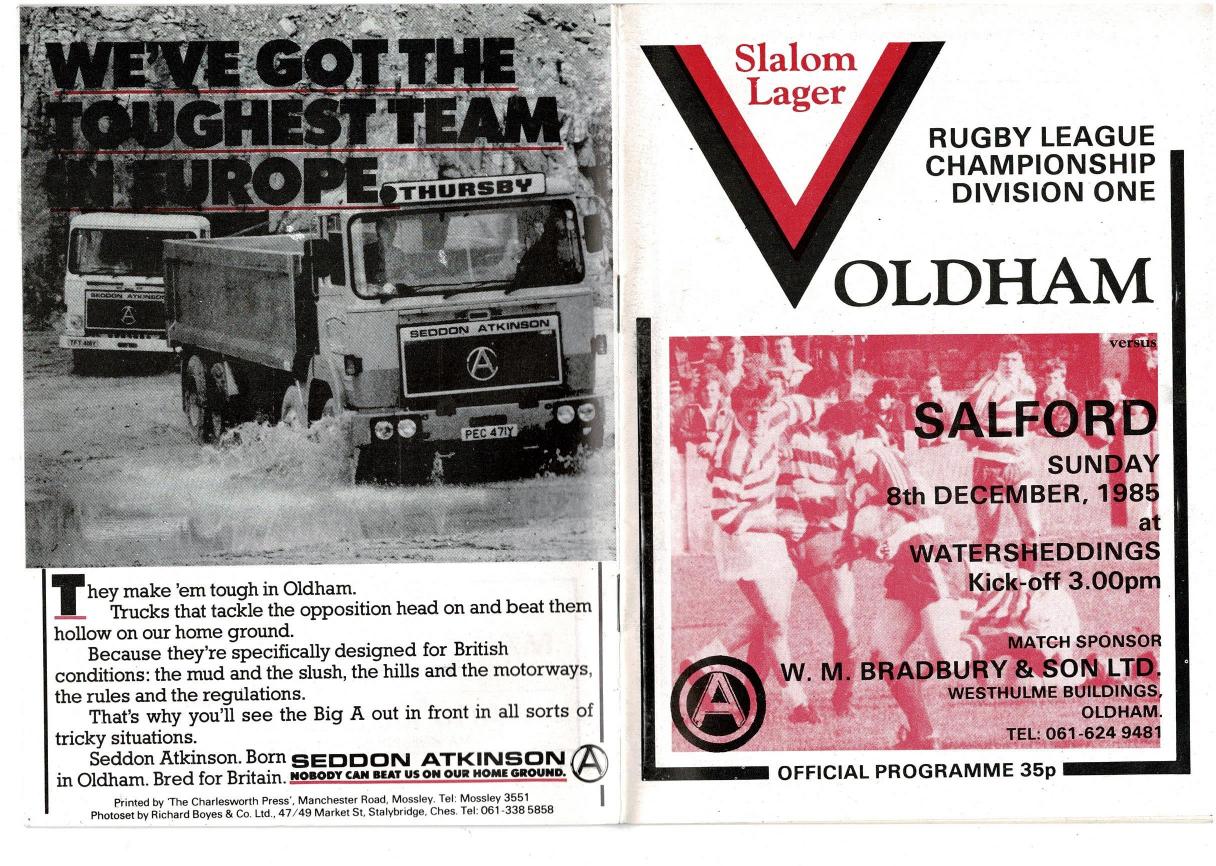 Programme cover: Oldham v Salford, 8 December 1985