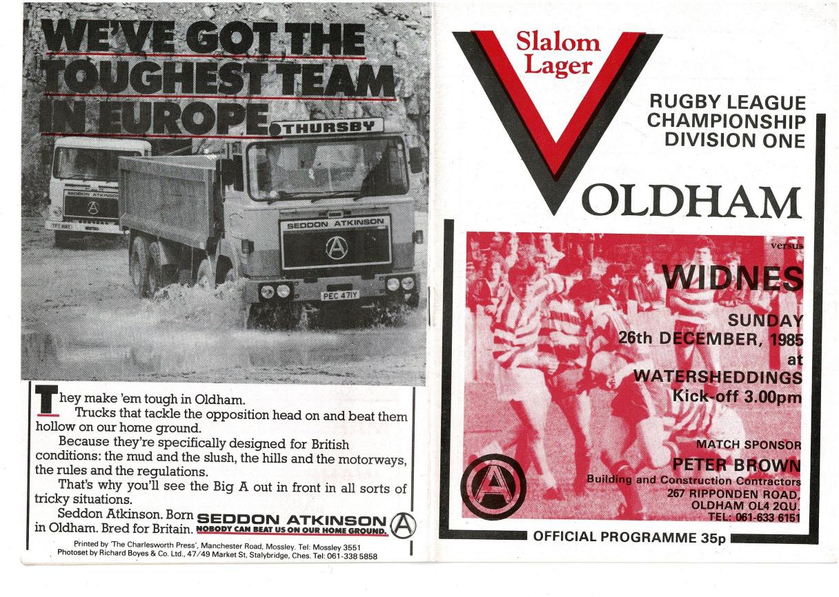 Programme cover: Oldham v Widnes, 26 December 1985