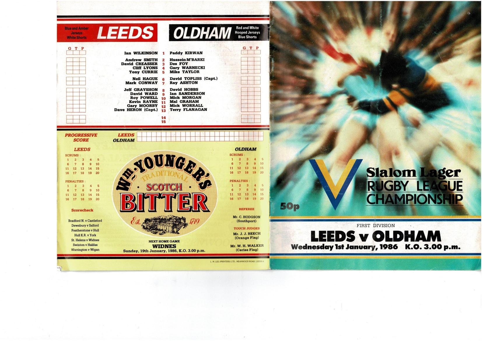 Programme cover: Oldham v Leeds, 1 January 1986