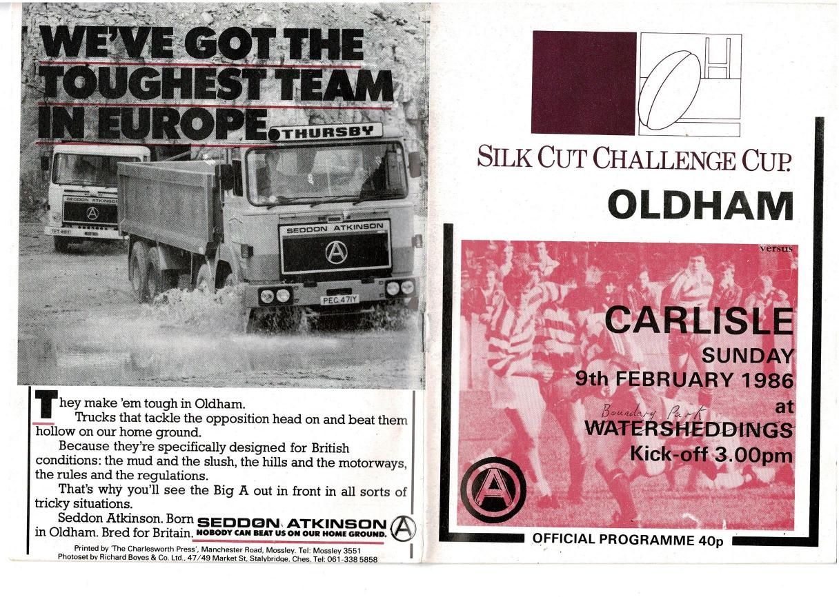 Programme cover: Oldham v Carlisle, 9 February 1986