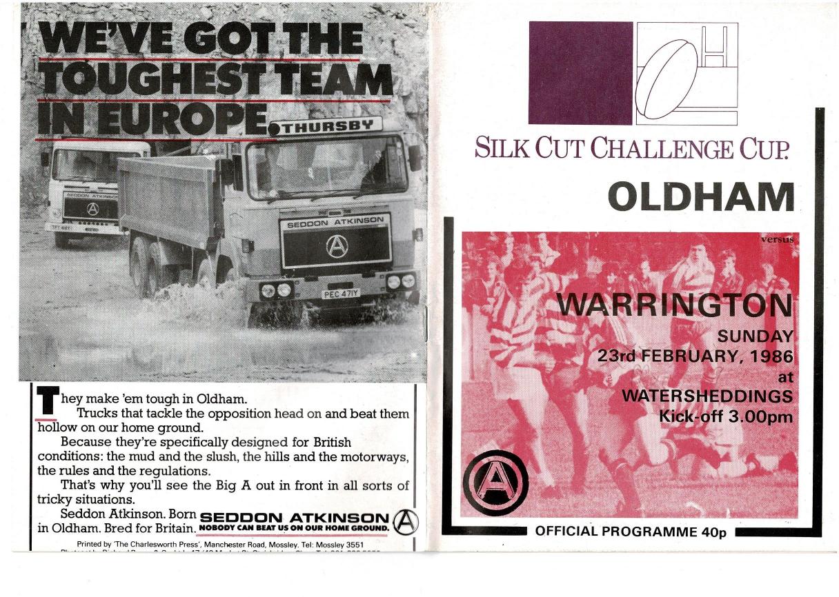 Programme cover: Oldham v Warrington, 9 March 1986