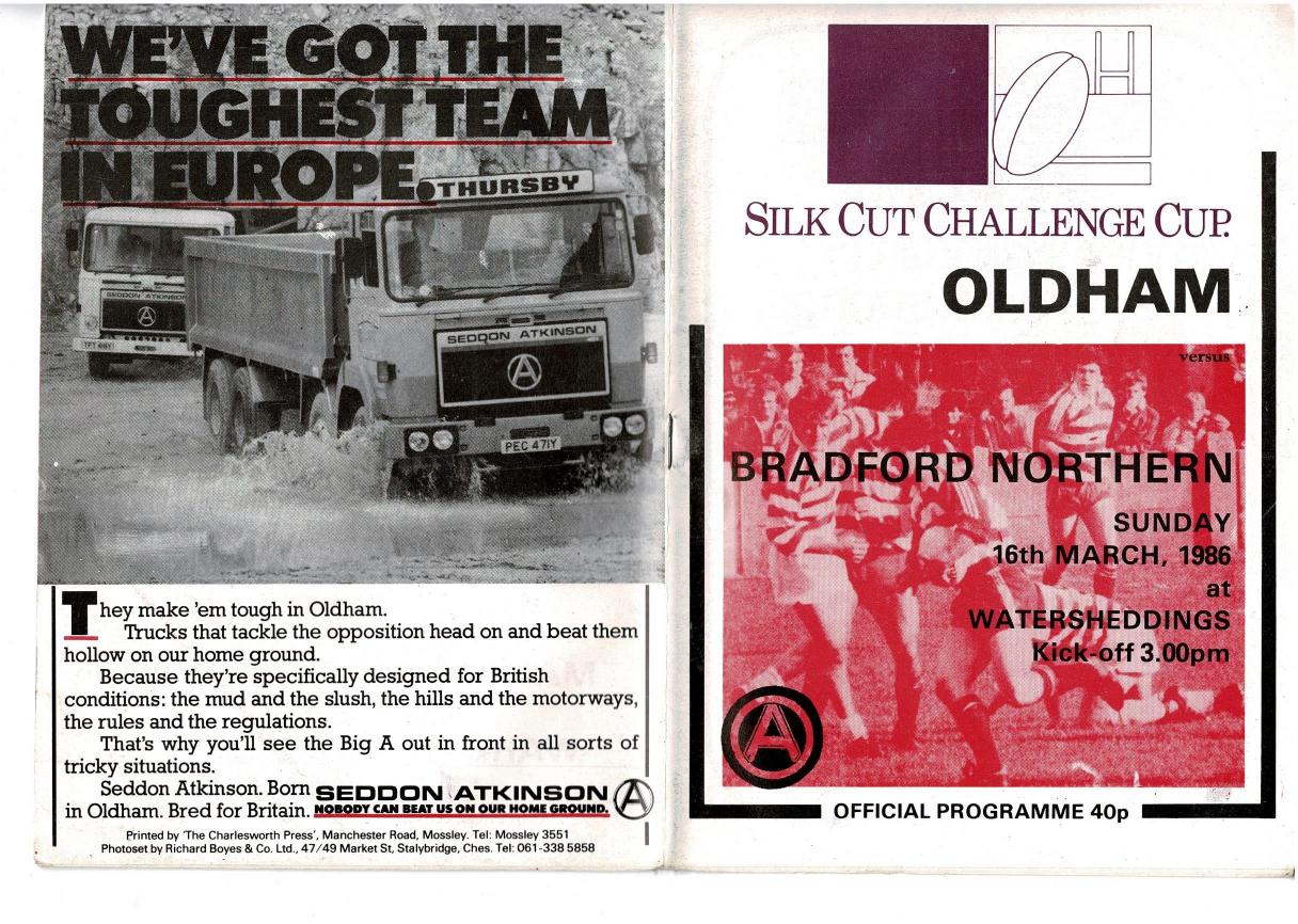 Programme cover: Oldham v Bradford Northern, 16 March 1986