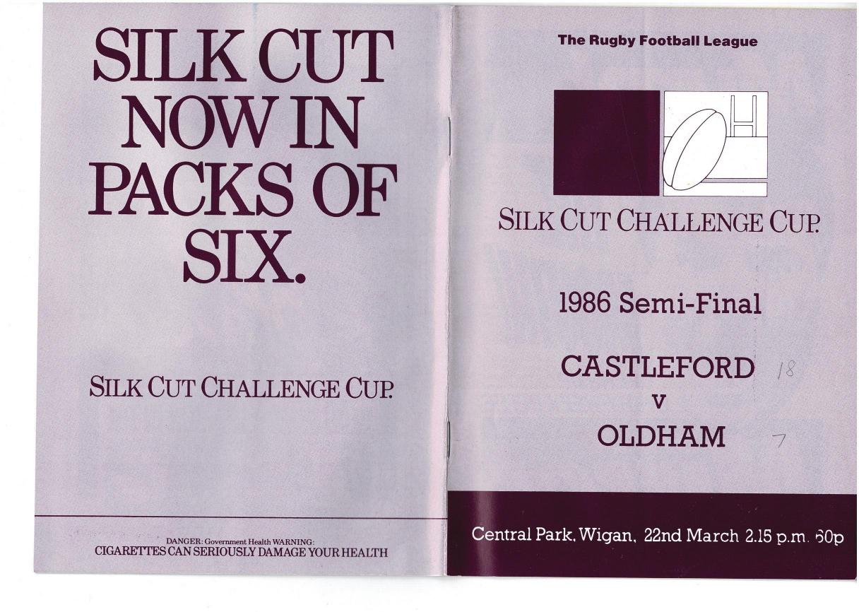 Programme cover: Oldham v Castleford, 22 March 1986