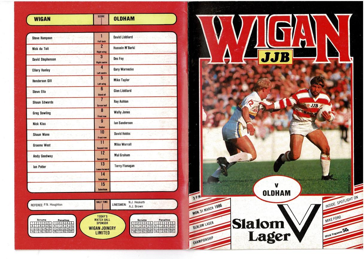 Programme cover: Oldham v Wigan, 31 March 1986