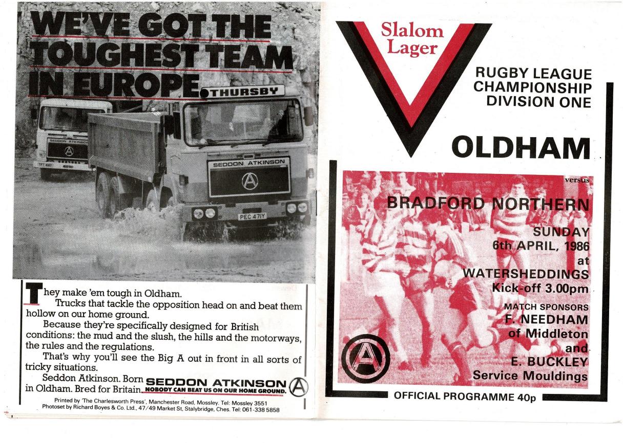 Programme cover: Oldham v Bradford Northern, 6 April 1986