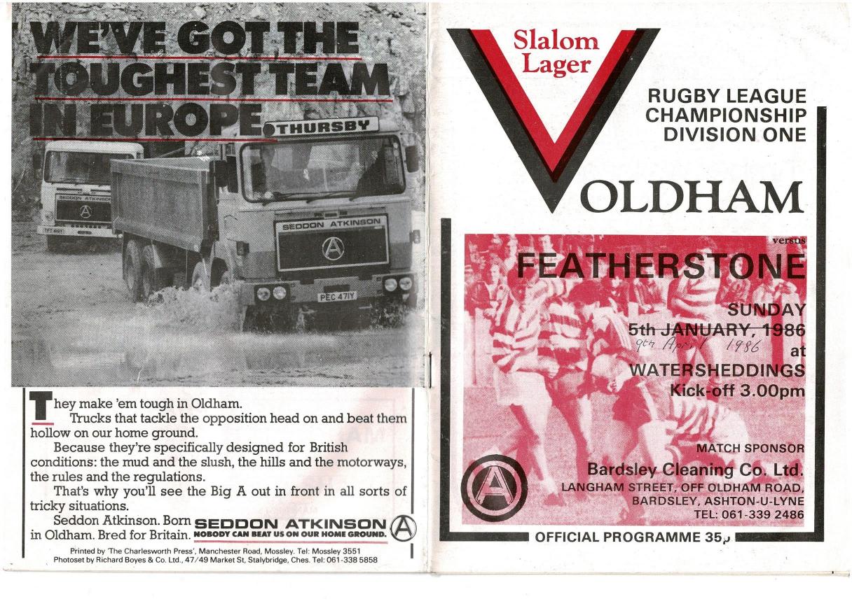 Programme cover: Oldham v Featherstone Rovers, 9 April 1986