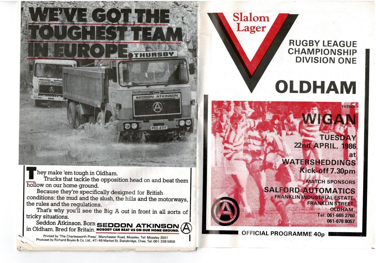 Programme cover: Oldham v Wigan, 22 April 1986