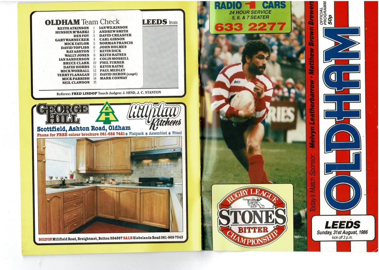 Programme cover: Oldham v Leeds, 31 August 1986