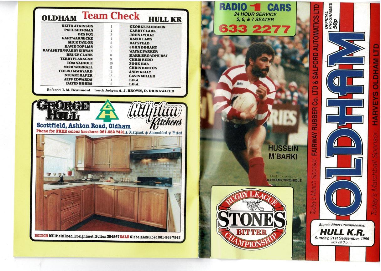 Programme cover: Oldham v Hull Kingston Rovers, 21 September 1986