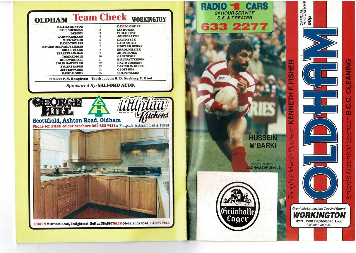 Programme cover: Oldham v Workington Town, 24 September 1986