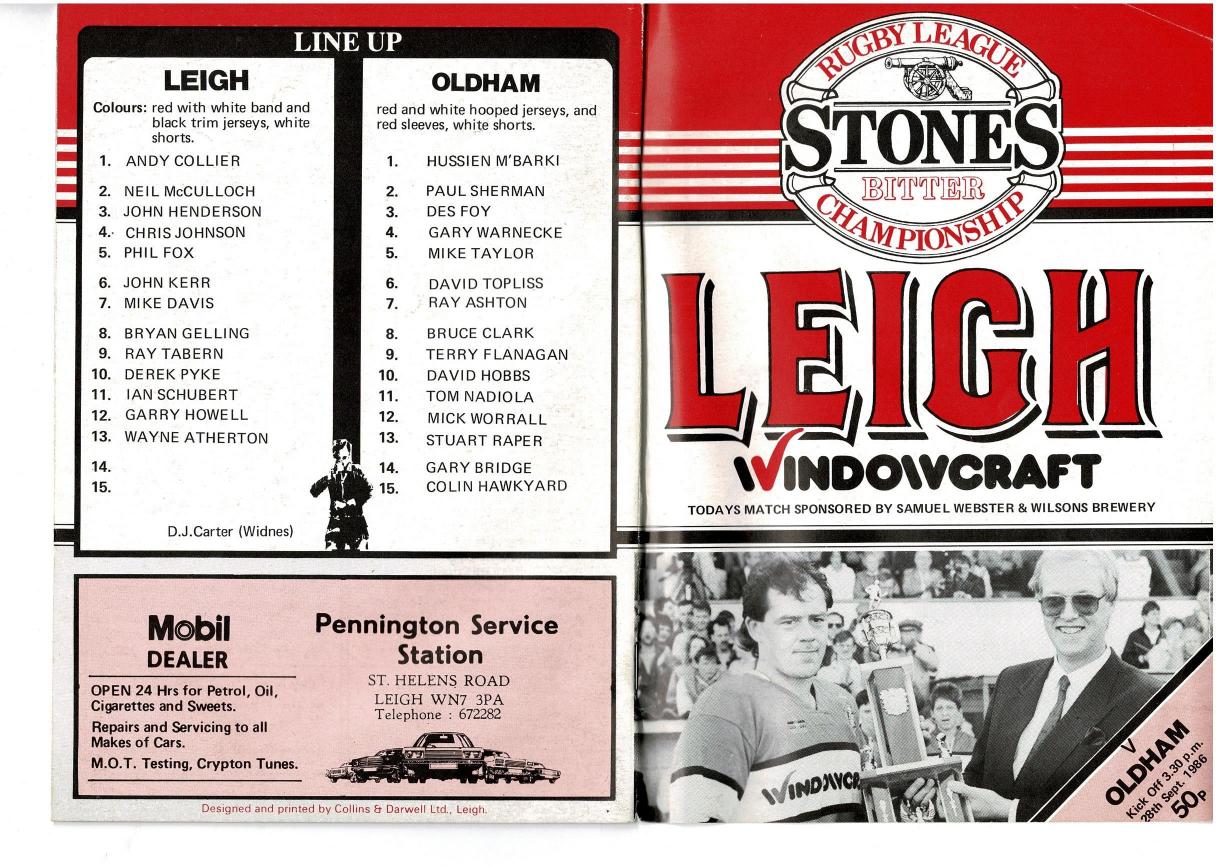 Programme cover: Oldham v Leigh, 28 September 1986