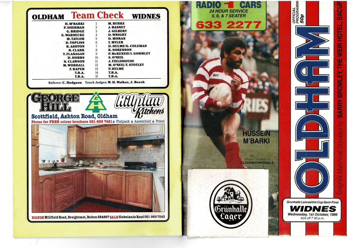 Programme cover: Oldham v Widnes, 1 October 1986