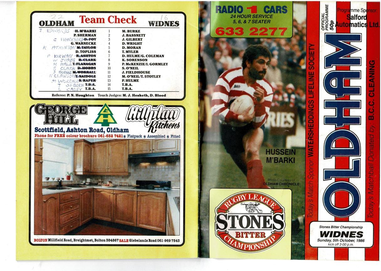 Programme cover: Oldham v Widnes, 5 October 1986