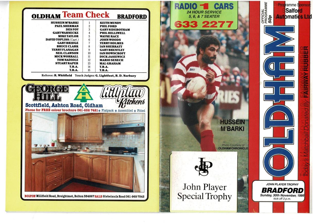 Programme cover: Oldham v Bradford Northern, 30 November 1986