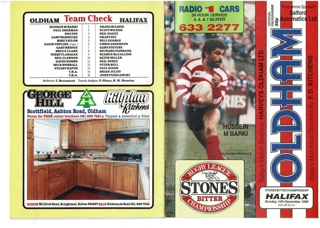 Programme cover: Oldham v Halifax, 14 December 1986