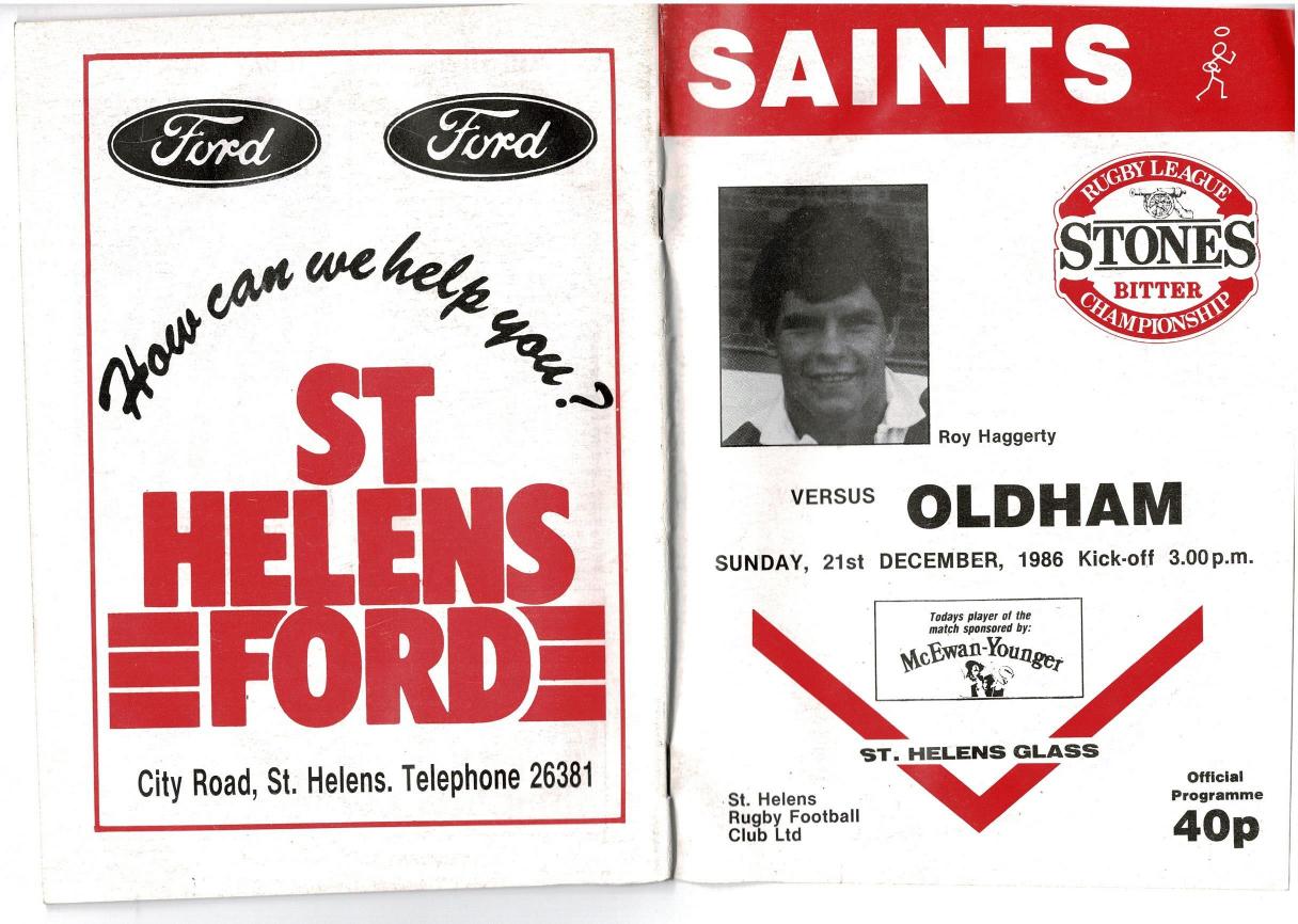 Programme cover: Oldham v St Helens, 21 December 1986