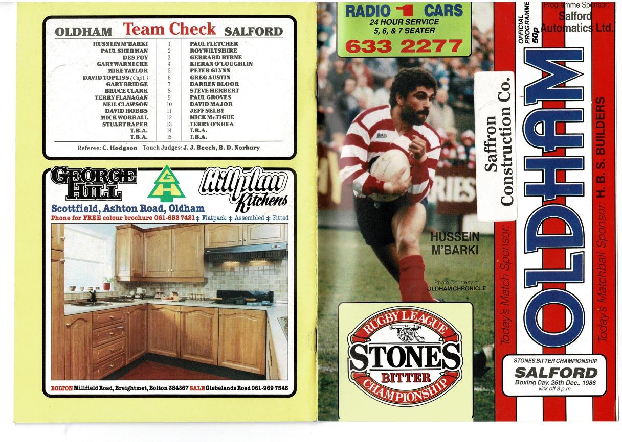 Programme cover: Oldham v Salford, 26 December 1986