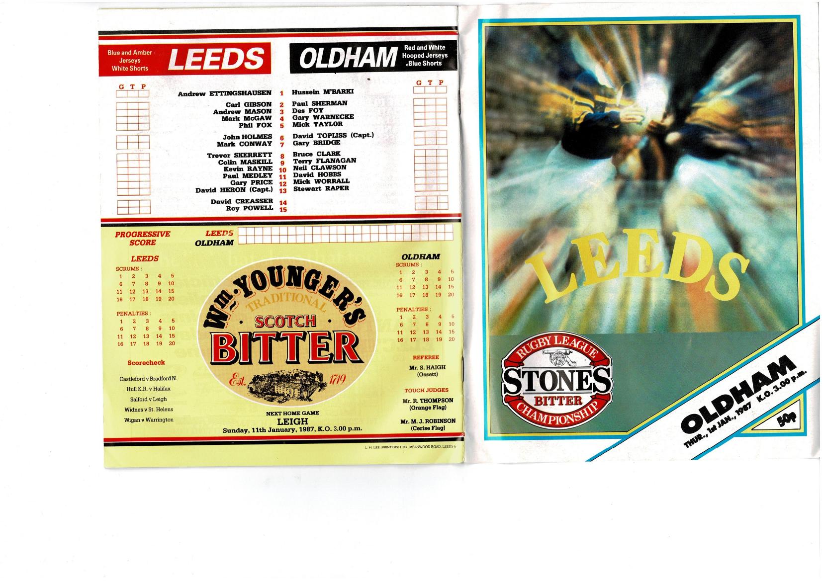Programme cover: Oldham v Leeds, 1 January 1987