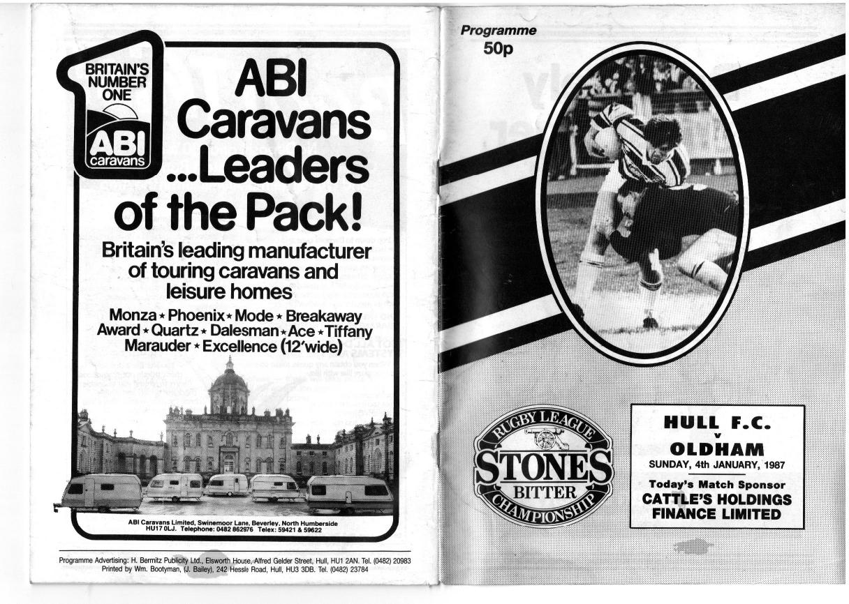 Programme cover: Oldham v Hull FC, 4 January 1987