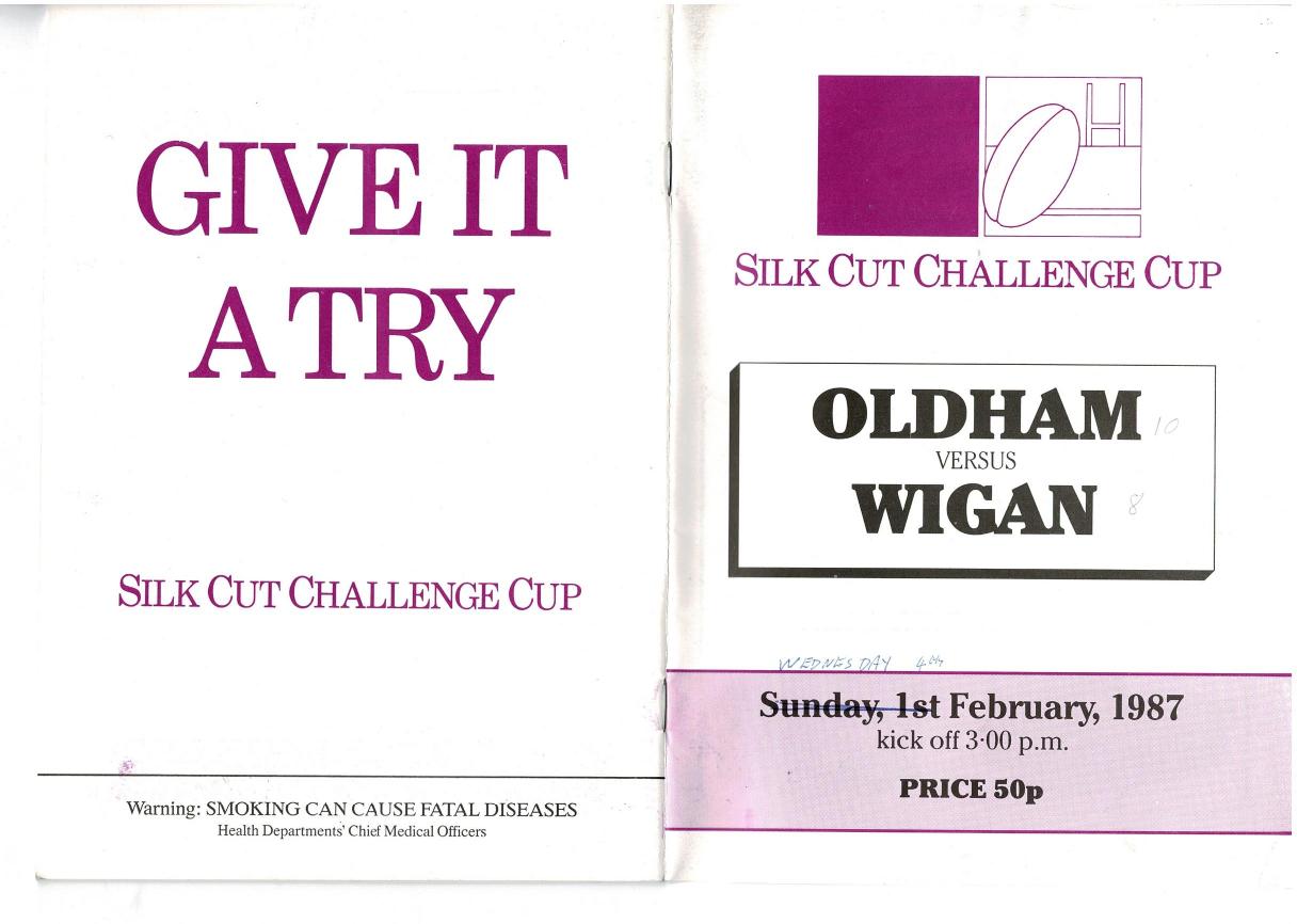 Programme cover: Oldham v Wigan, 4 February 1987