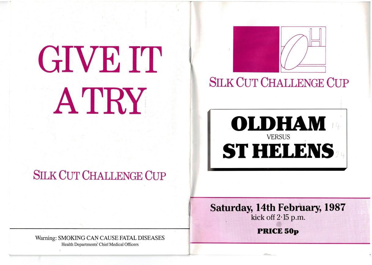 Programme cover: Oldham v St Helens, 14 February 1987