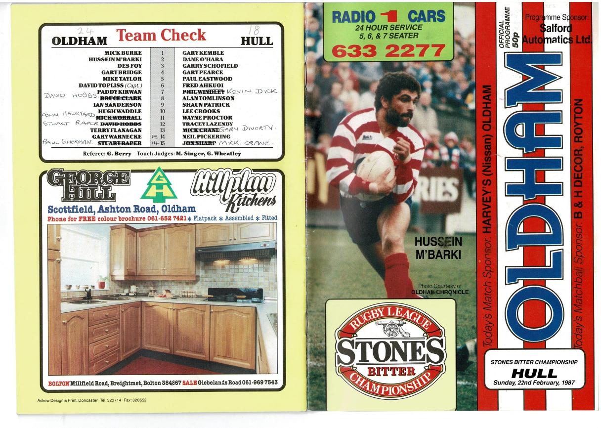 Programme cover: Oldham v Hull FC, 22 February 1987